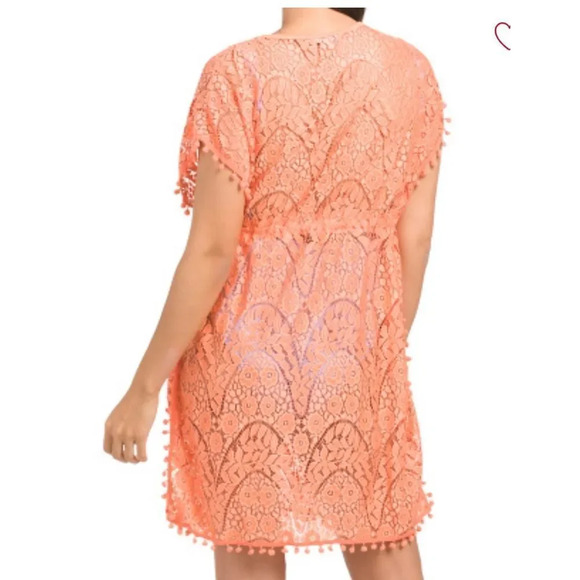 Blue Island Women's Orange Lace Swim bathingsuit Cover-up Kimono Tunic S… - Picture 8 of 10